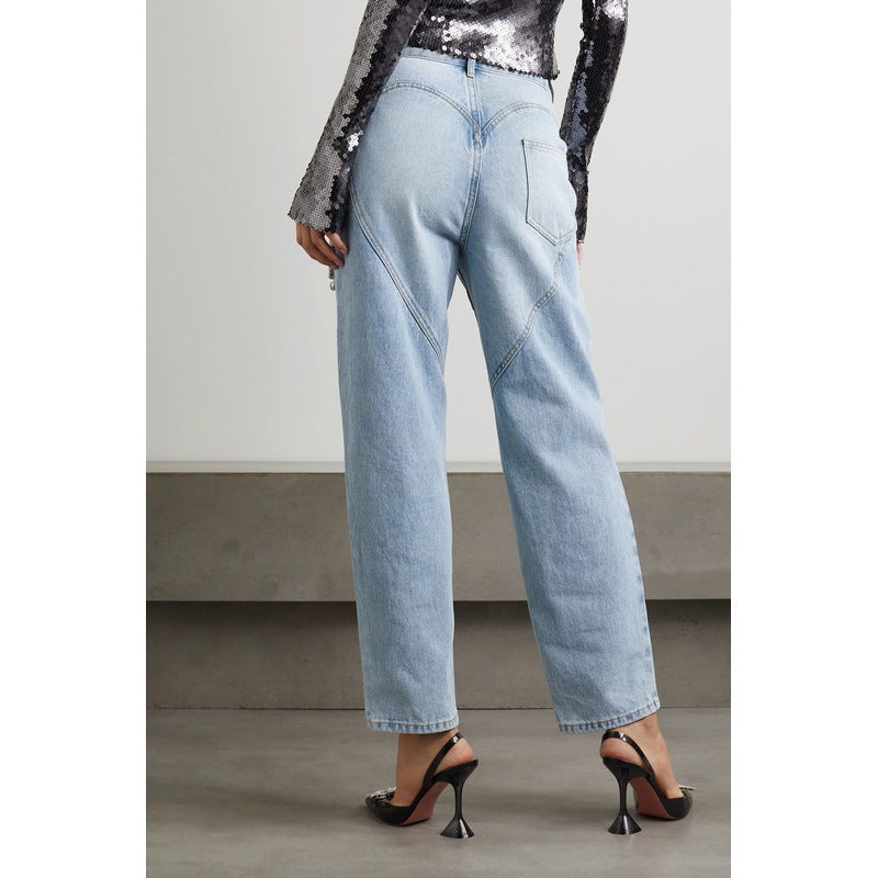 Crystal Chic High-Waisted Straight Leg Jeans