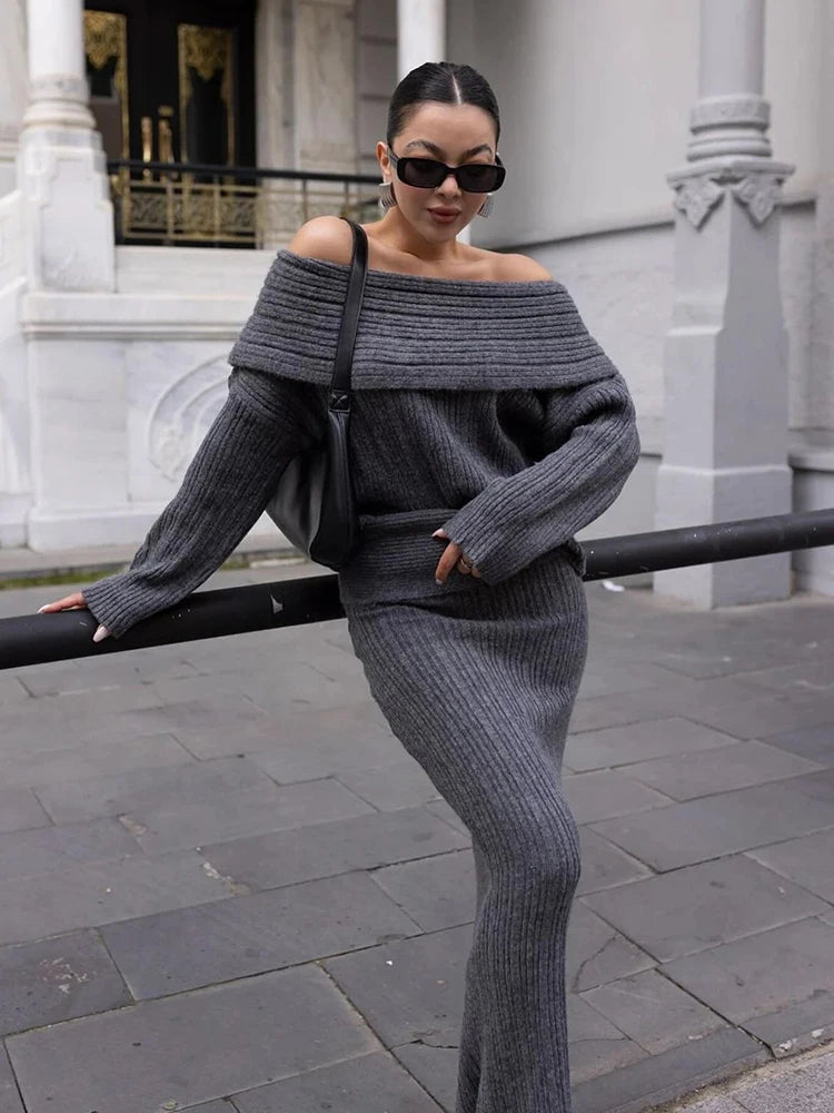 Emery Off-Shoulder Knitted Two-Piece Set