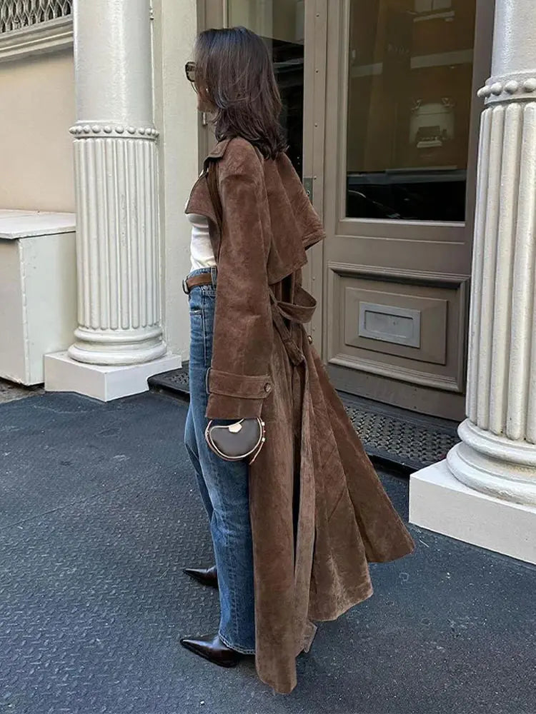 Aubrey Brow Suede Trench Coat