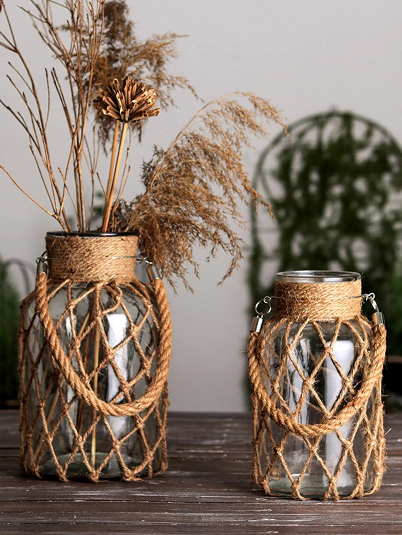 Boho Chic Hand-Woven Hemp Rope Glass Vase