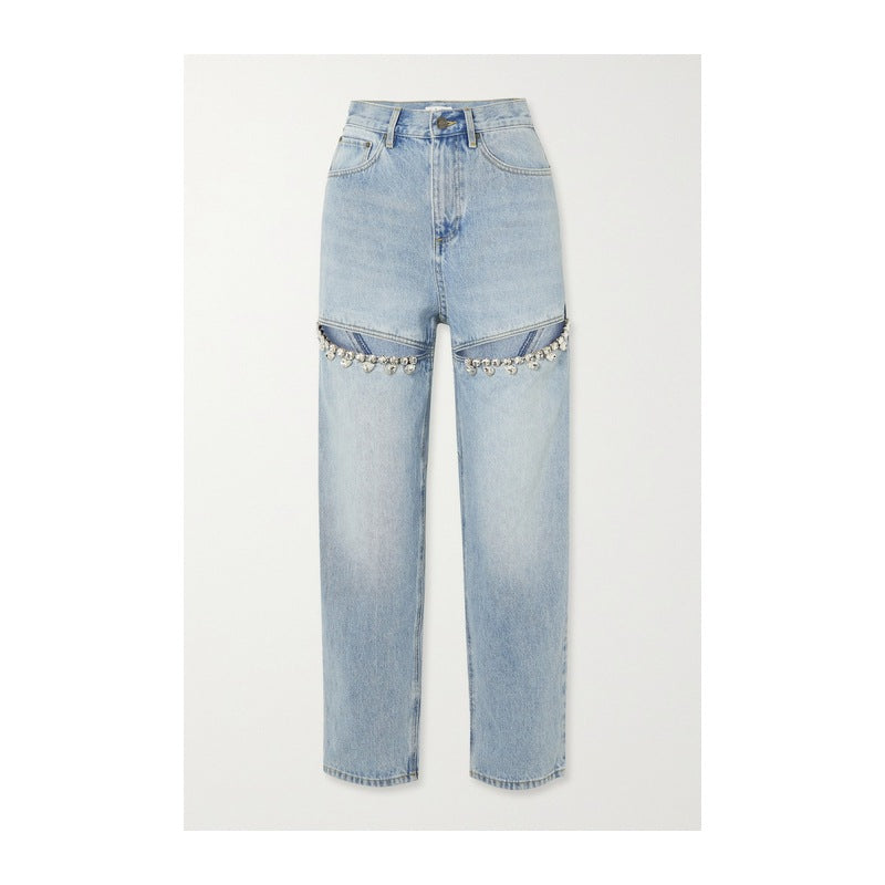 Crystal Chic High-Waisted Straight Leg Jeans